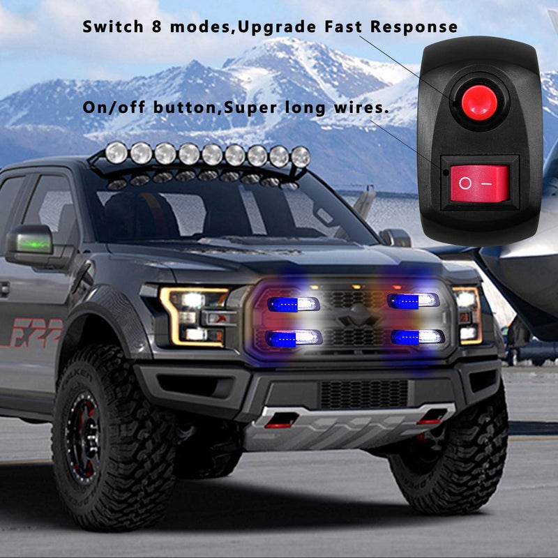 EASE2U E Led Warning Lights, 4pcs Emergency Warning Caution Hazard Construction Ultra Slim Sync Feature Car Truck with Main Control Box Surface Mount (White Blue) - Image 5